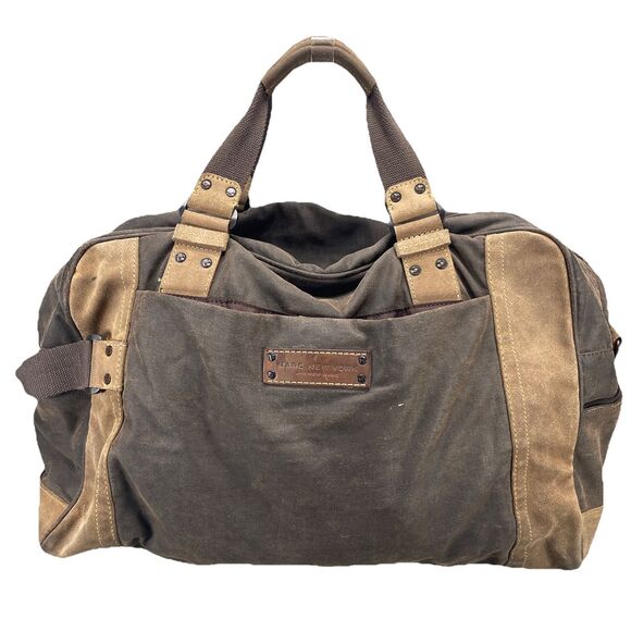 Marc New York Andrew Marc Suede/Canvas Duffle Bag Weekender Travel Bag NO STRAP